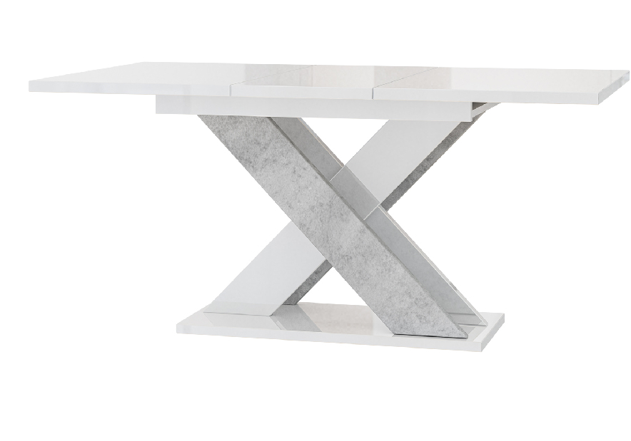 Masă de sufragerie Xalin (alb lucios + piatră) (pentru 4 până la 6 persoane)