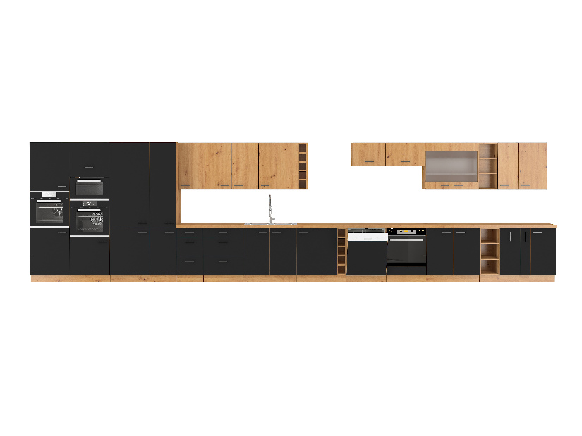 Bucătărie 315 cm Miraluna (Stejar artisan + Negru mat)