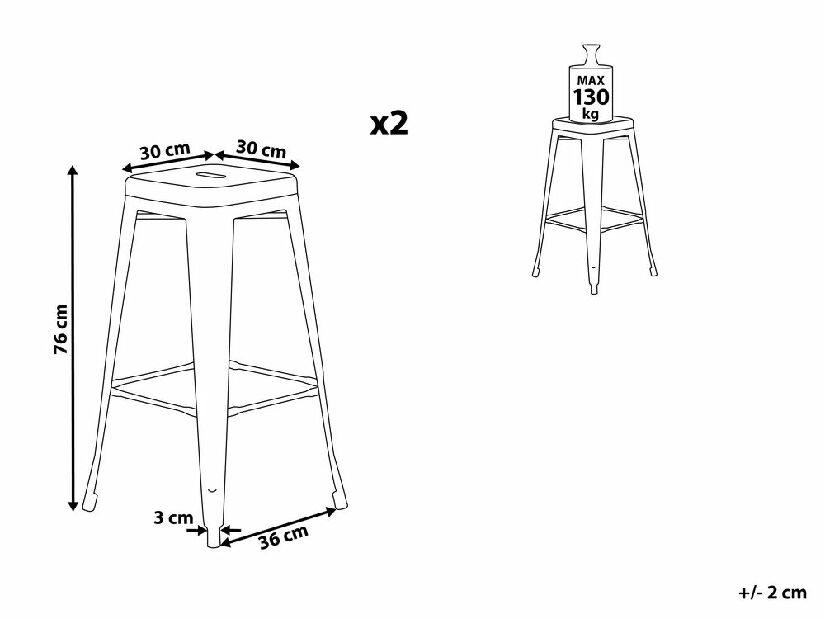 Set 2 buc. scaun tip bar CABOT (metal) (argintiu)
