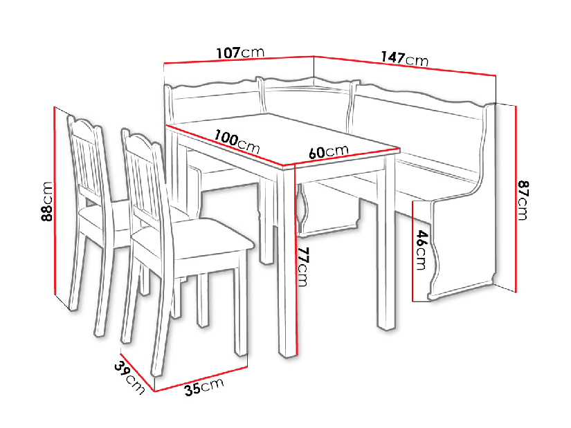 Colț de bucătărie + Masă cu scaune III (Arin) (Forever 65)