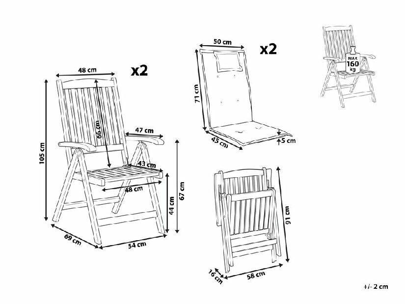 Set 2 buc scaune de grădină Amati (lemn închis + gri)