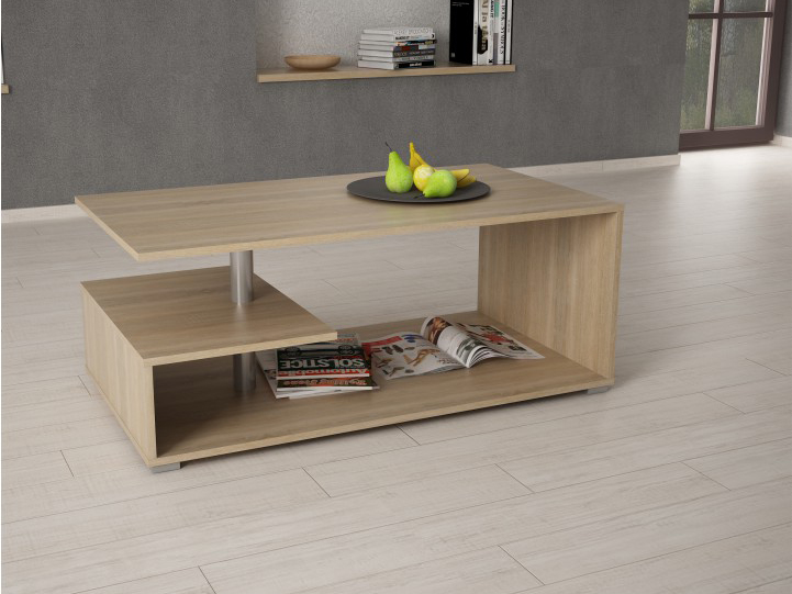 Masă de cafea de culoare deschisă, potrivită pentru plasarea accesorilor sau lucrurilor preferate. Potrivită pentru biroul de acasă.