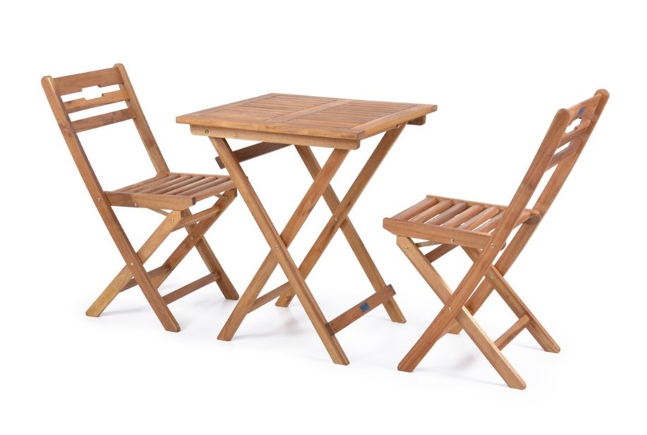 Mobilier de grădină, masă și scaune din lemn. Versiune color deschisă.