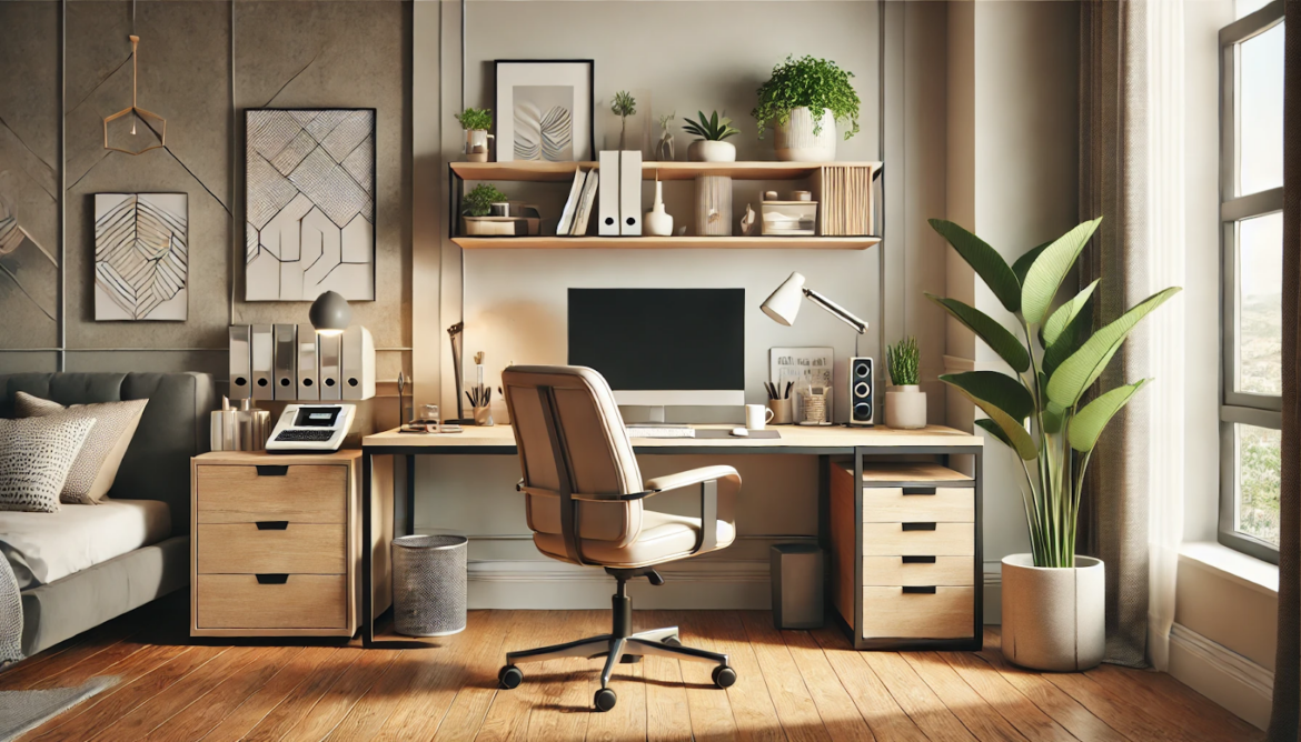 Birou, scaun de birou bej, raft