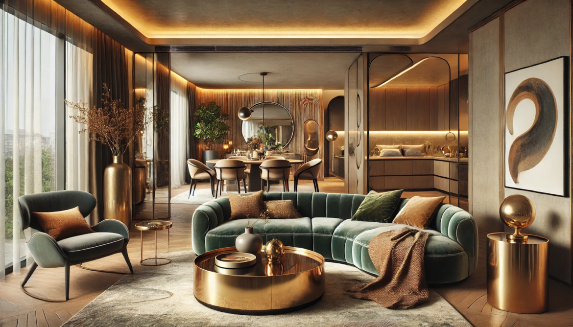 Canapea verde, masa de cafea, fotoliu verde.