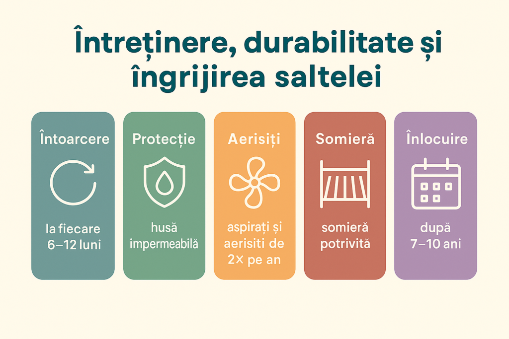 Întreținerea, durabilitatea și îngrijirea unei saltele potrivite.