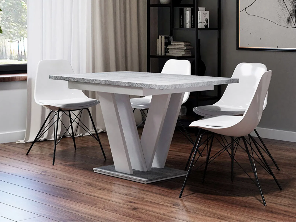 Masă extensibilă Hildaria (Alb + beton)