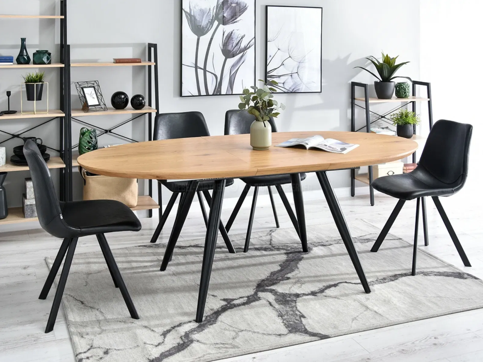 Masă de sufragerie Lisbon (stejar + negru) face parte din mese extensibile ideale pentru sufrageria dvs.