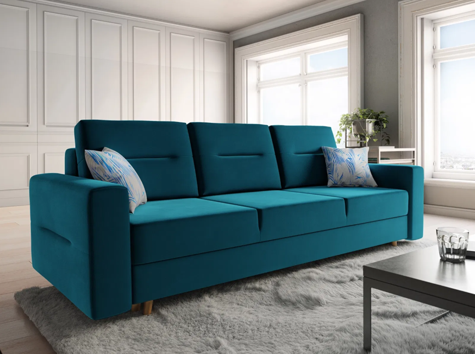 Canapele extensibile Bergenia (turcoaz + Perne frunze albastre)