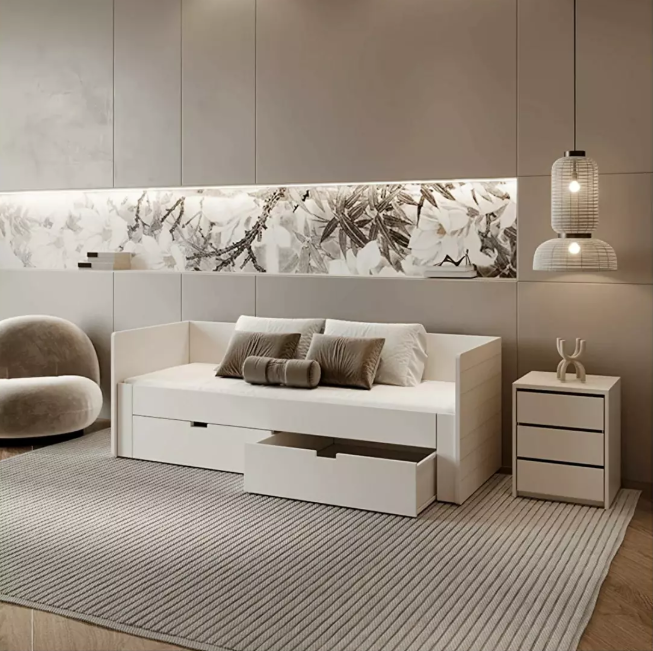 Pat de o persoană 90 cm Anatomy (Alb) (cu somieră)- face parte din categoria mobilier de depozitarea.