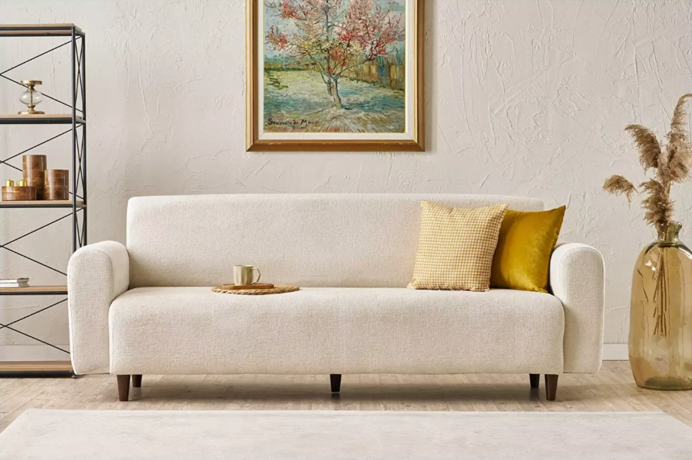 Culoarea mobilierului - Canapea trei locuri Noyalepo C (Crem + Nuc)