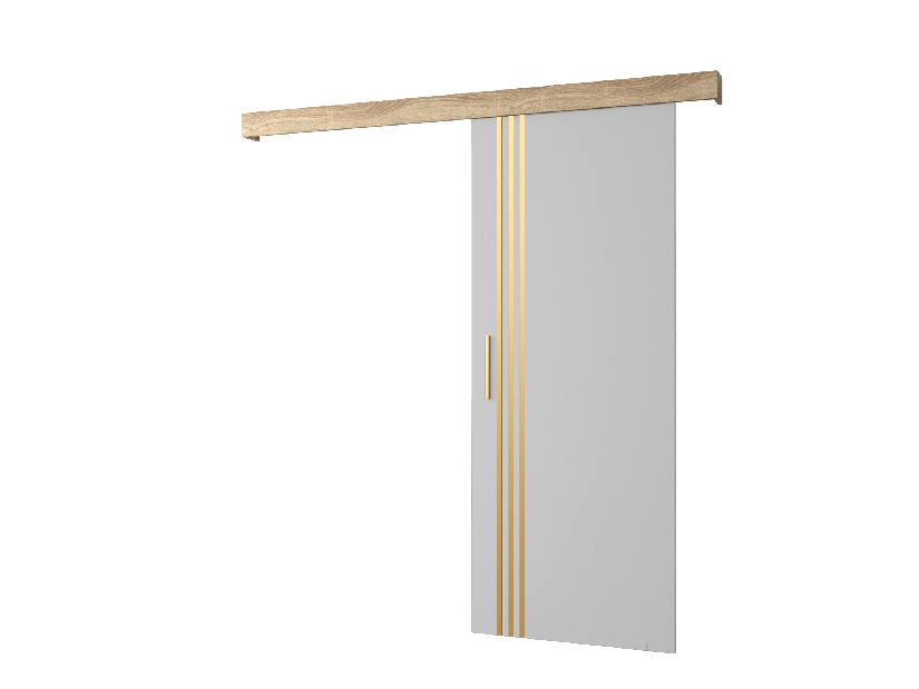 Uși culisante 90 cm Sharlene VI (alb mat + stejar sonoma + auriu)