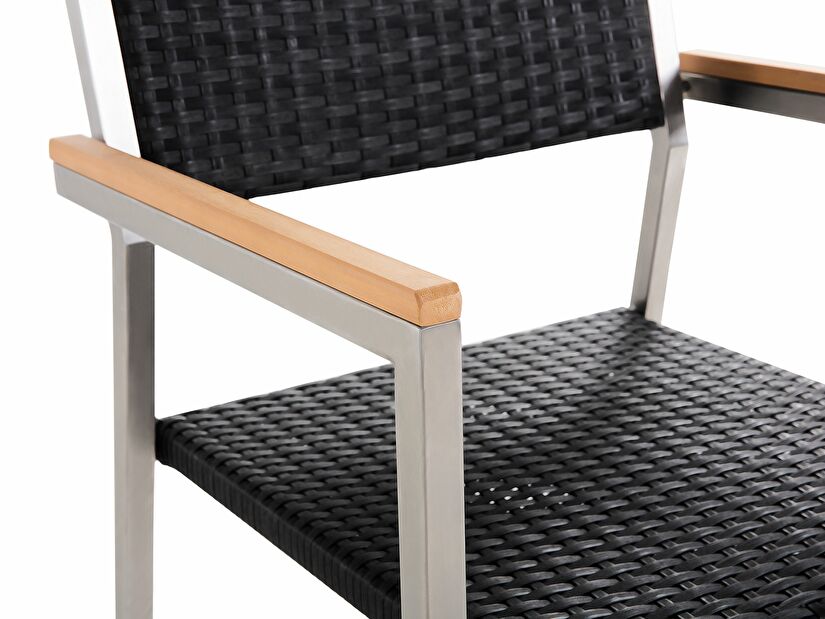 Set de masă pentru grădină Grosso (negru) (scaune din ratan) (pentru 6 persoane) (granit)