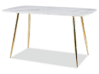 Masă de sufragerie Carolee (alb + auriu) (pentru 4 până la 6 persoane)