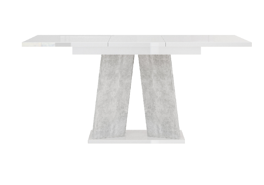 Masă de sufragerie Mulnu (alb lucios + piatră) (pentru 4 până la 6 persoane)