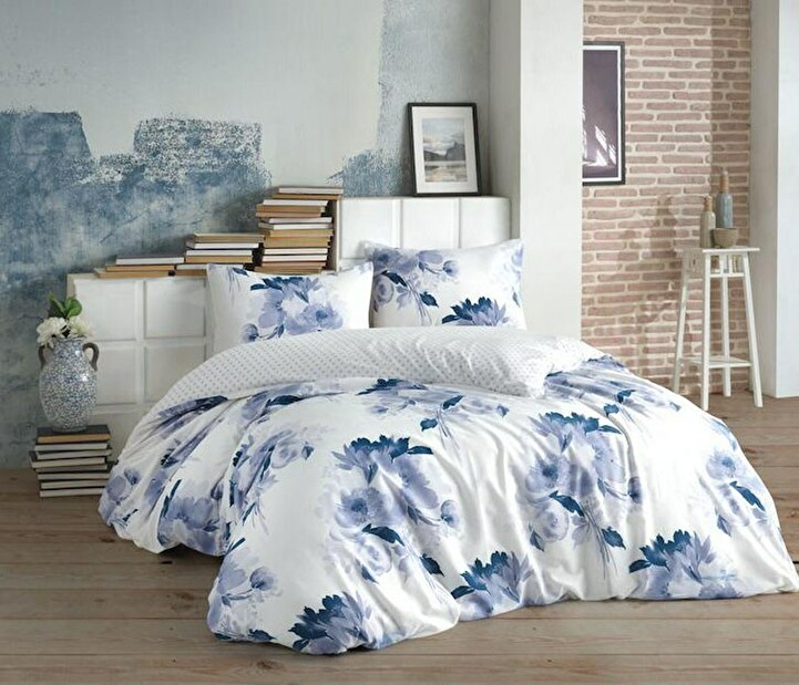 Lenjerie pat 160 x 220 cm Serve (alb + Albastru închis)