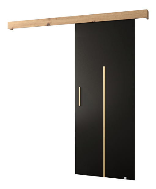 Uși culisante 90 cm Sharlene X (negru mat + stejar artisan + auriu)