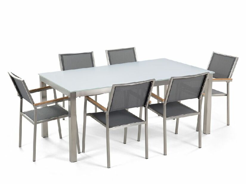 Set de masă pentru grădină Grosso (gri închis) (blat alb din sticlă) (scaune gri)