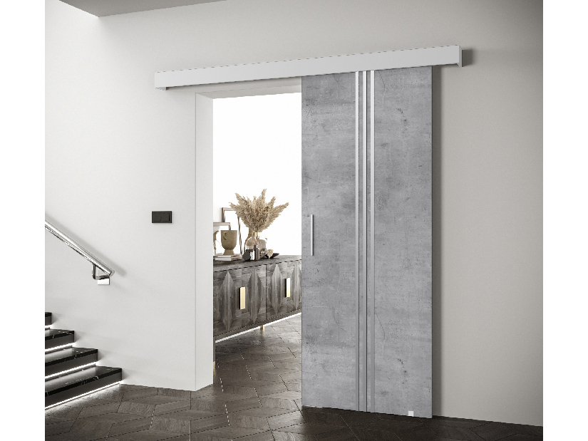 Uși culisante 90 cm Sharlene V (beton + alb mat + argintiu)