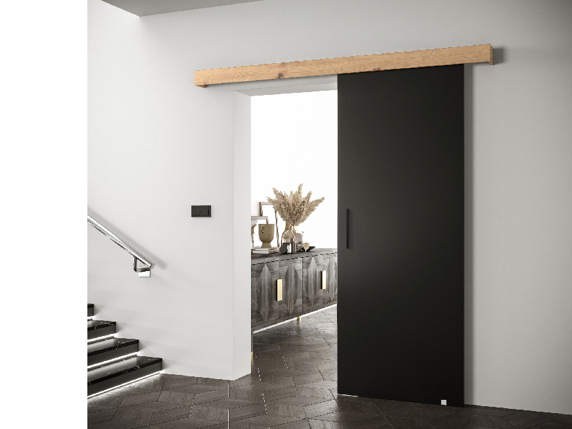 Uși culisante 90 cm Sharlene I (negru mat + stejar artisan + negru)