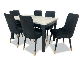 Set masă scaune pentru sufragerie Alita 2 (alb + albastru închis) (pentru 6 persoane)