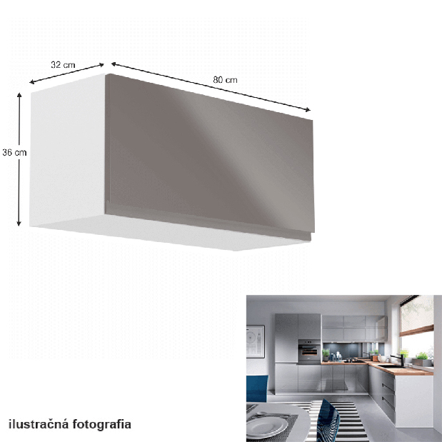 Dulap superior de bucătărie G80K Aurellia (alb + luciu gri) *vânzare stoc