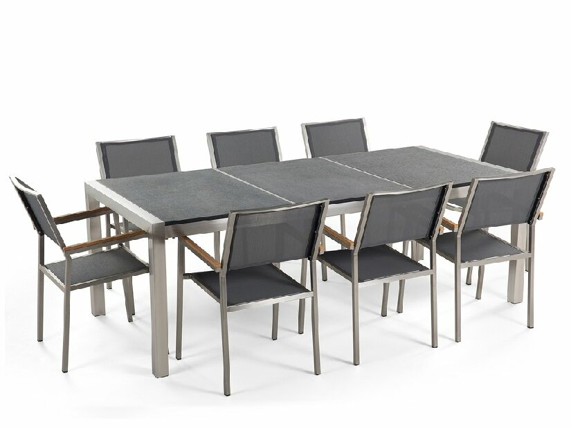 Set de masă pentru grădină Grosso (gri + grafit) (scaune gri) (pentru 8 persoane) (piatră)
