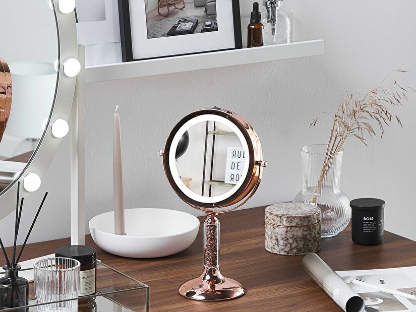 Oglindă cosmetică Beryl (rozauriu) (cu iluminat LED)