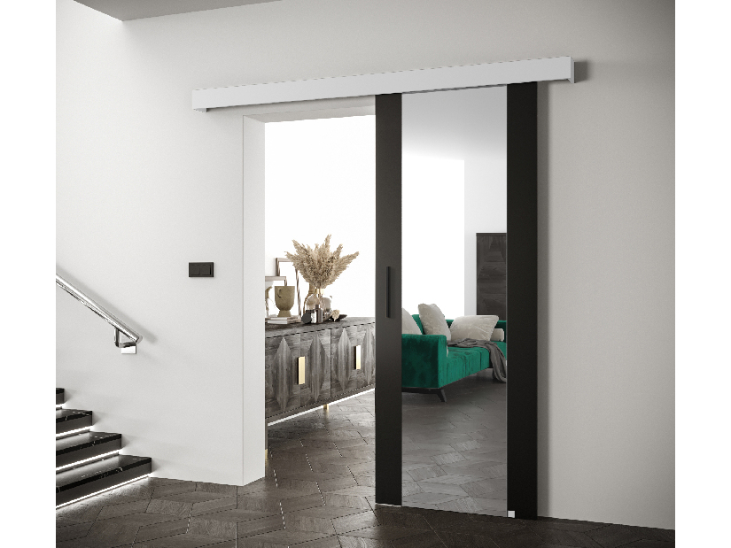 Uși culisante 90 cm Sharlene II (negru mat + alb mat + negru) (cu oglindă)