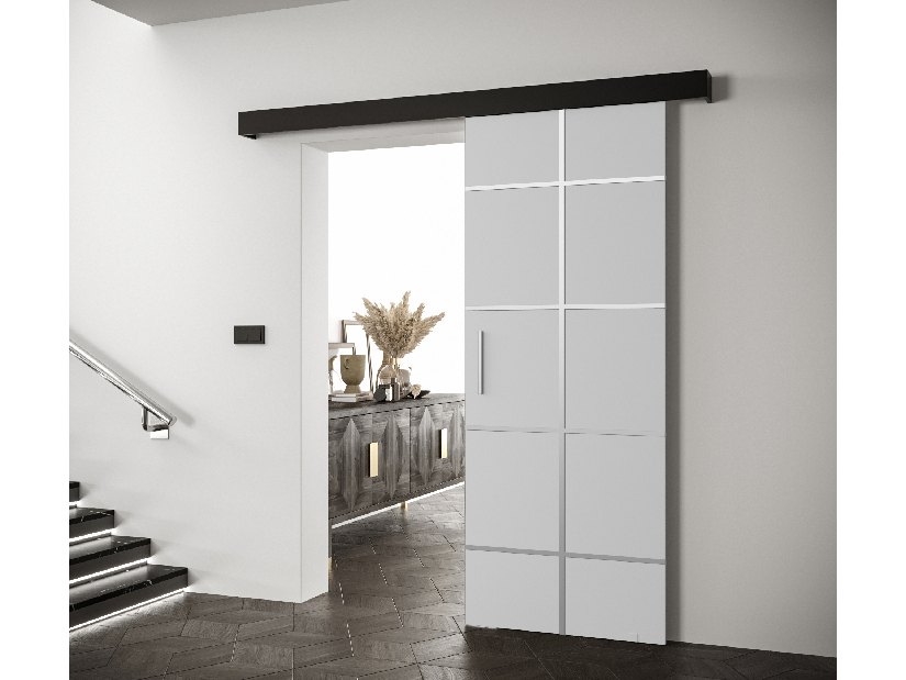 Uși culisante 90 cm Sharlene III (alb mat + negru mat + argintiu)