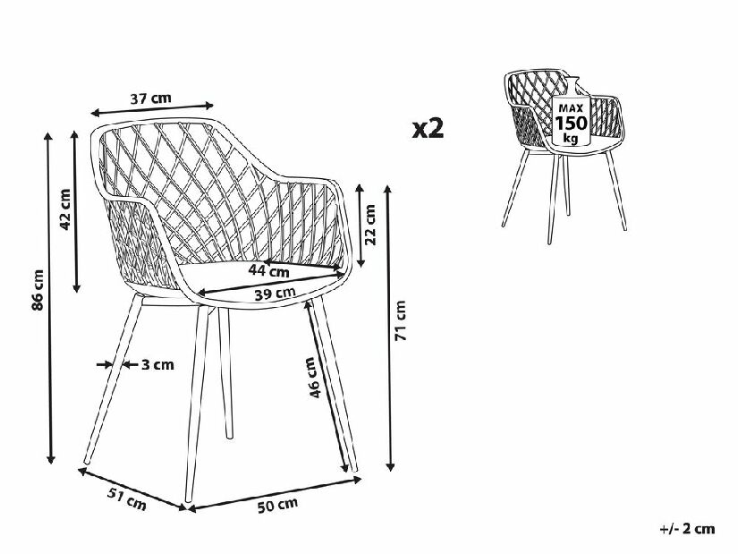 Set 2 buc. scaune de sufragerie NASSUA (alb)