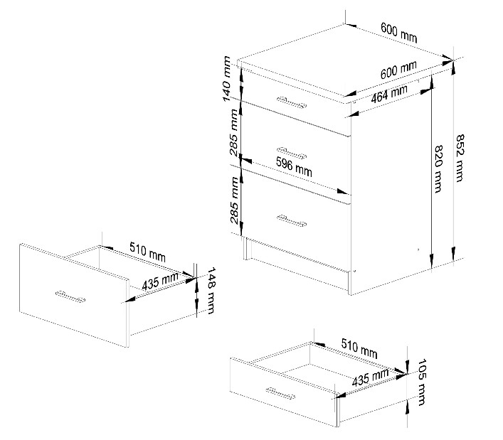 Dulap inferior de bucătărie Ozara S60 3SZ (alb + beton)