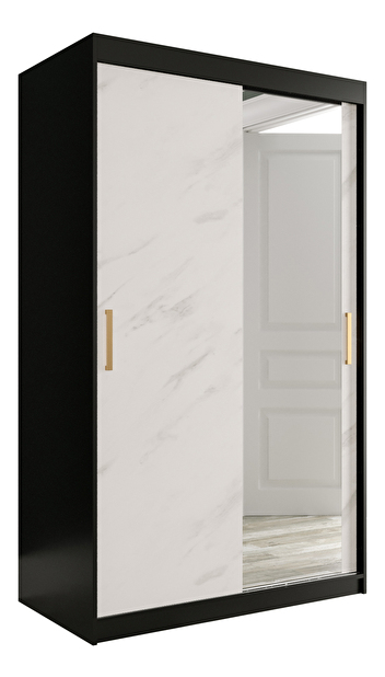 Dulap de haine 120 cm Marbelo T2 (mat negru + marmură albă)