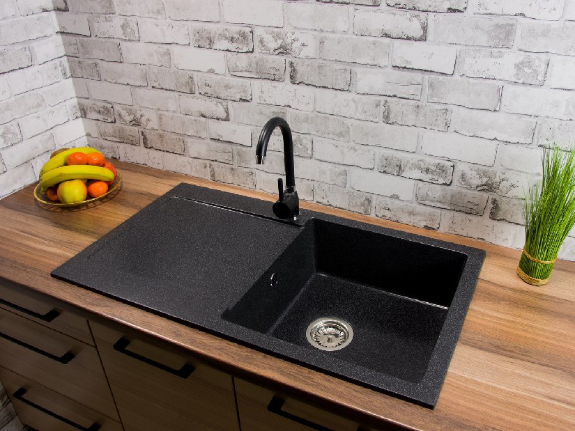 Chiuvetă de bucătărie Adaxa (negru + textură) (cu 1 orificiu pentru robinet) (S)