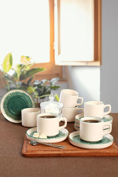 Set pentru ceai (12 buc.) Clary (Alb + verde)