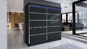Dulap cu uși culisante IV (Negru) (Iluminat LED RGB color)