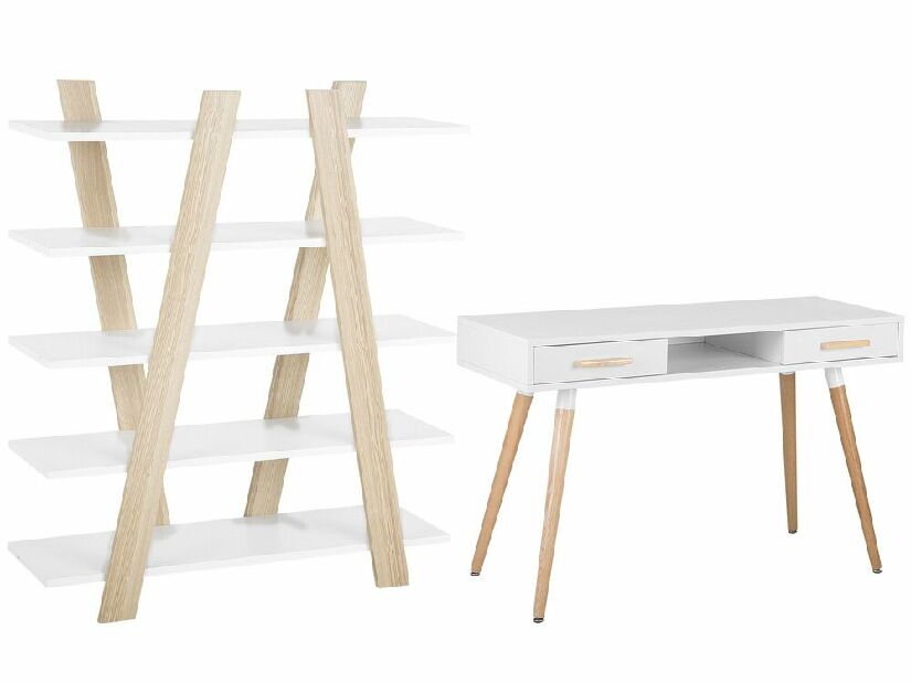 Set mobilier birou Enzo (Alb + lemn deschis)