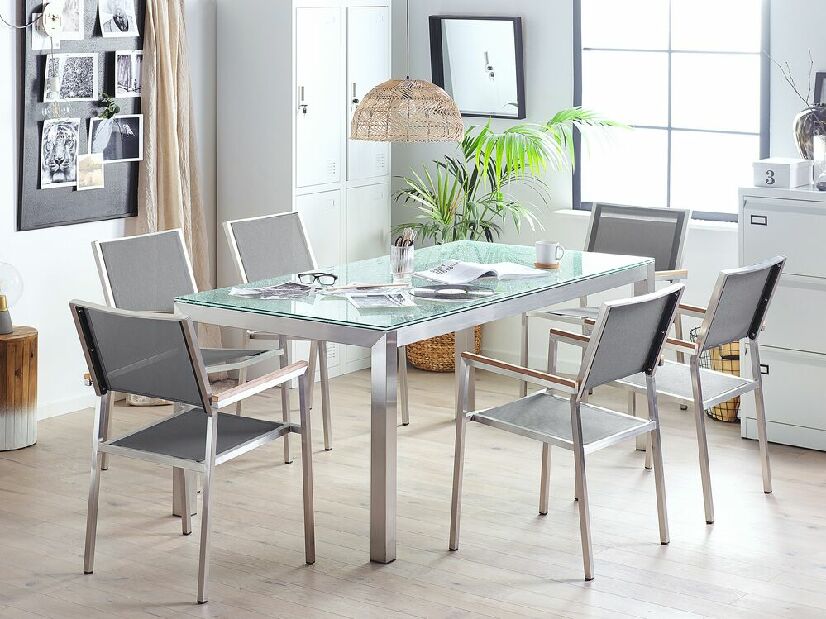Set de masă pentru grădină Grosso (transparent) (6 scaune gri)