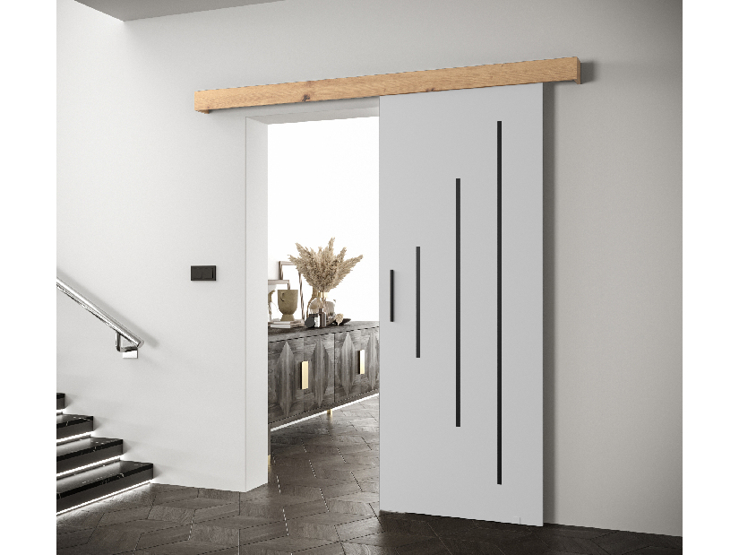 Uși culisante 90 cm Sharlene Y (alb mat + stejar artisan + negru)