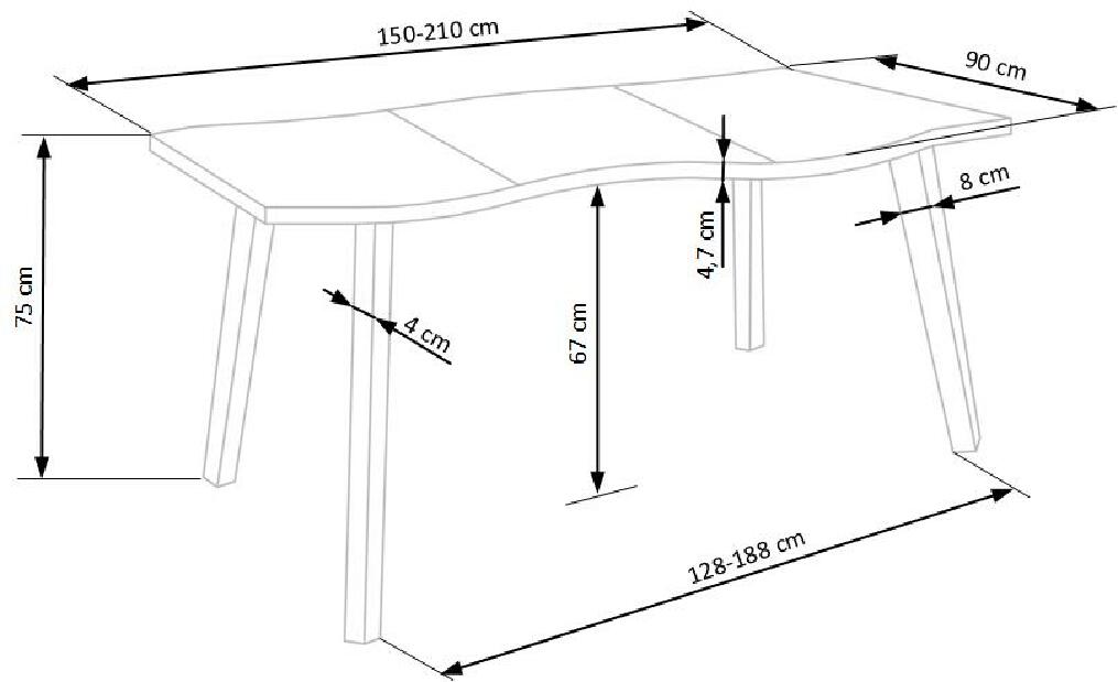 Masă de sufragerie extensibilă 150-210 cm Delisa (negru) (pentru 6 8 persoane)