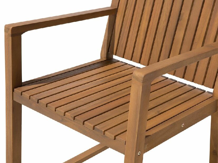 Set 8 buc. scaune de grădină SASAN (maro deschis) (cu perne cu dungi albastre)