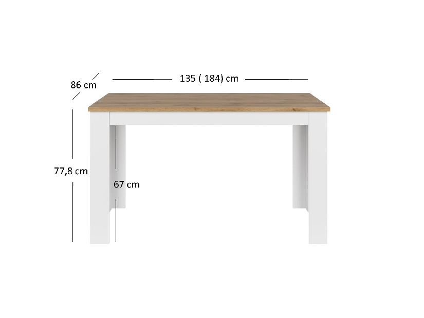 Masă de sufragerie extensibilă 135-184 cm Vina (alb + Stejar wotan)