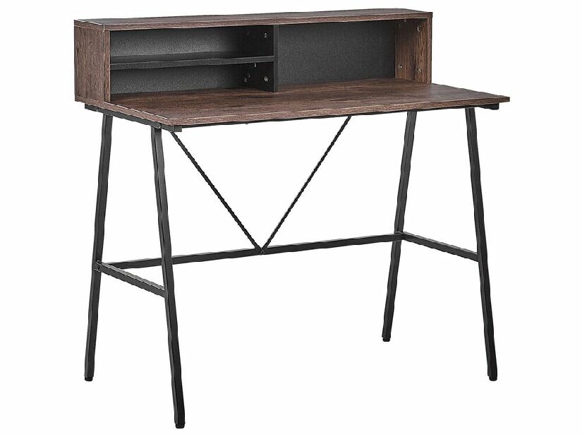 Set mobilier birou Frida (lemn închis + Oțel negru)