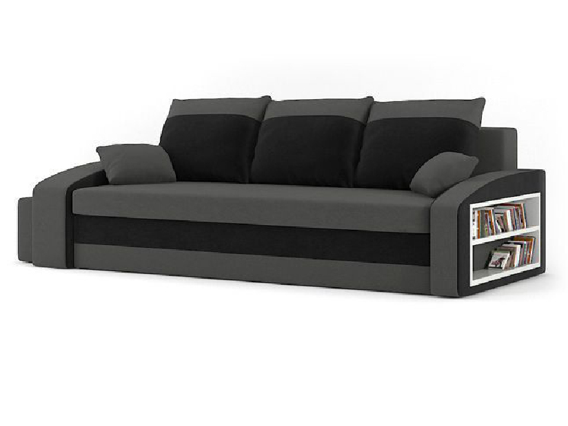 Canapea Hanifa (gri + negru) (cu raft și taburete) 