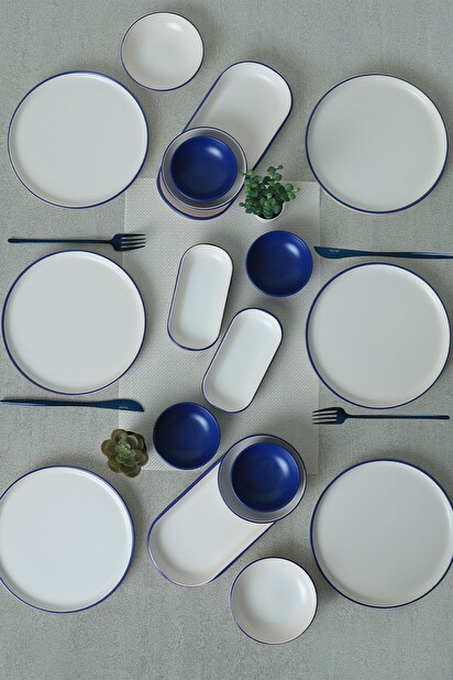 Set farfurii mic dejun (18 buc.) Mono (Albastru + Alb)