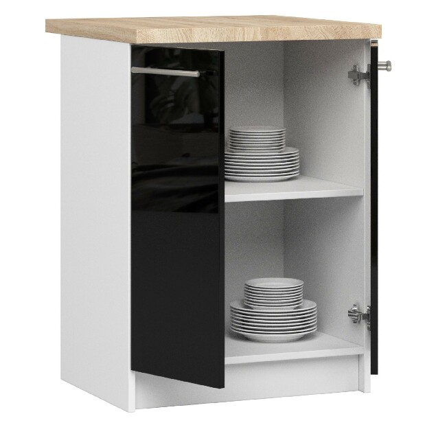 Dulap inferior de bucătărie Ozara S60 2D (alb + negru lucios) *resigilate 
