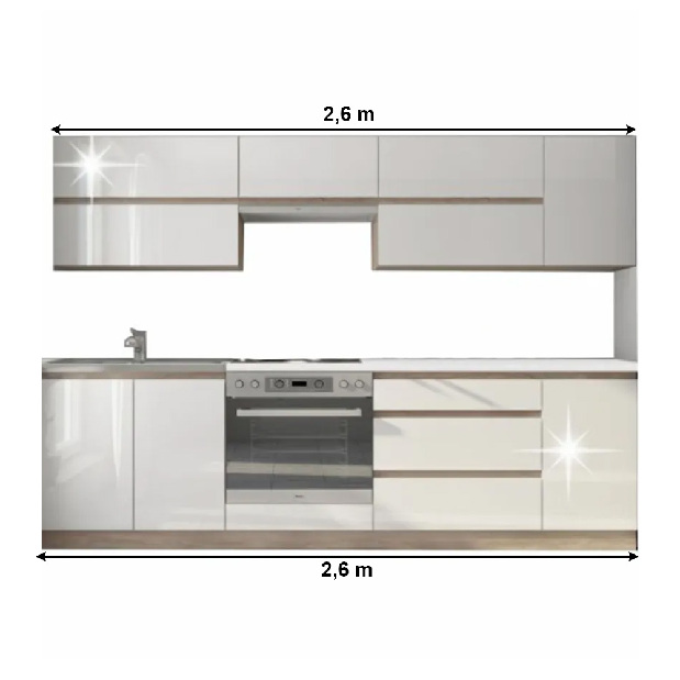 Set mobilier de bucătărie 260 cm Lina (Stejar sonoma + alb lucios) *vânzare stoc