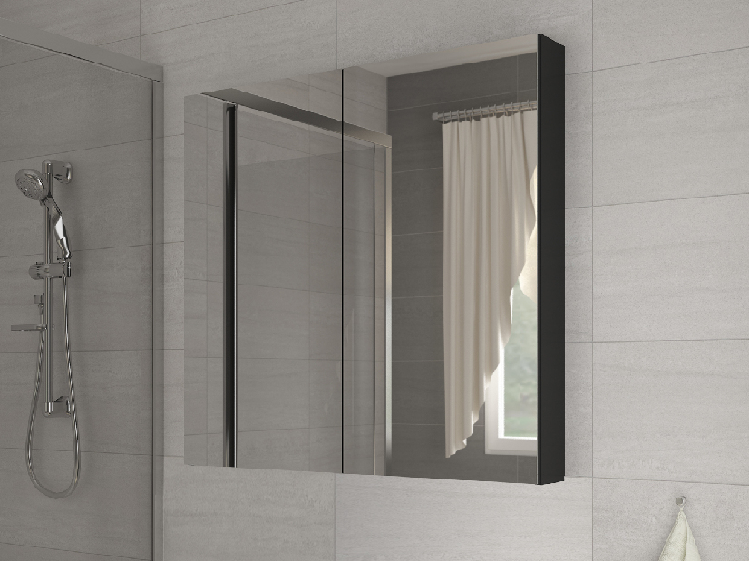 Dulap de perete pentru baie Della 80 negru + oglindă