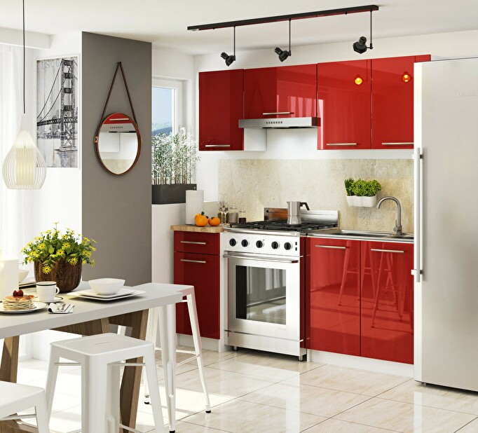 Dulap inferior de bucătărie Ozara S50 SZ6 (alb + roșu lucios)