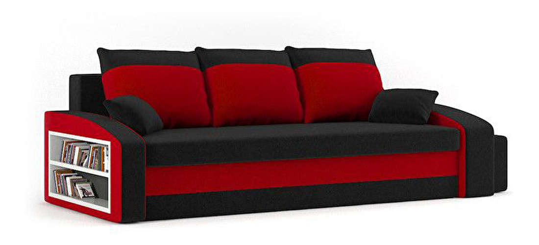 Canapea Hanifa (negru + roșu) (cu raft și taburete) 